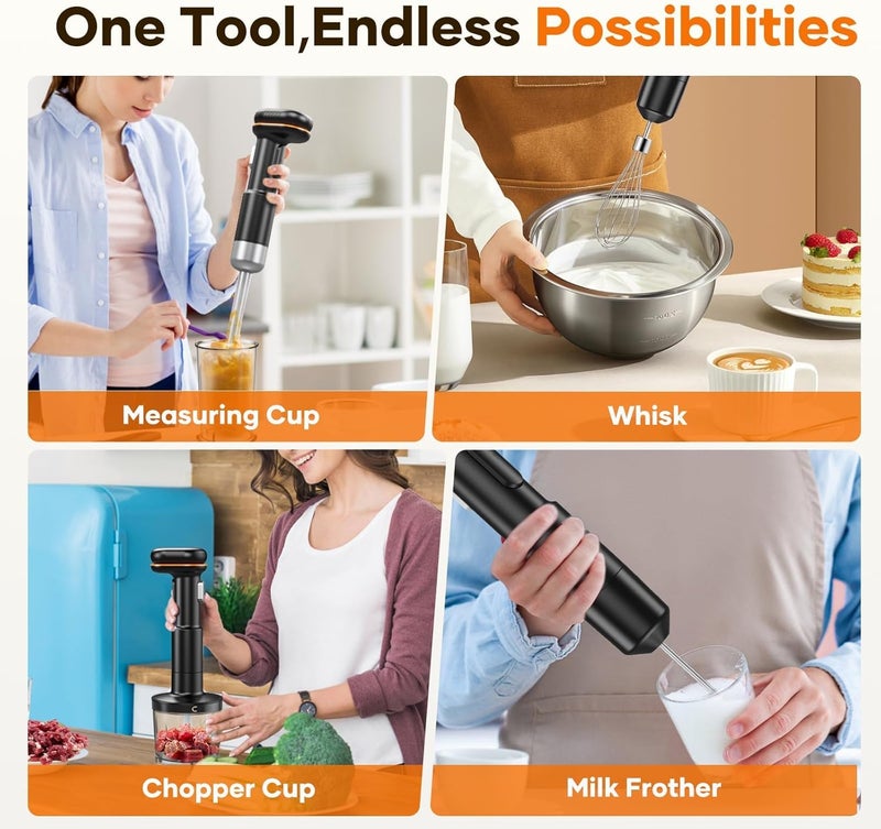 RITUS Cordless Stick Immersion Blender 5-in-1, 13000RPM Soup Blender Rechargeable Handheld Mixer For Baby Food & Smoothies, Variable Speed, Dishwasher-Safe, Mixing Beaker, Chopper, Whisk Milk Frother - Image 4